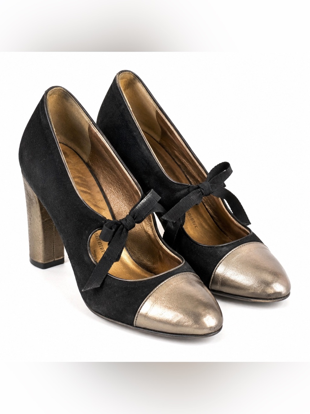 Diane von Furstenberg Black Metallic Bow Heels Pumps Made Italy 7.5